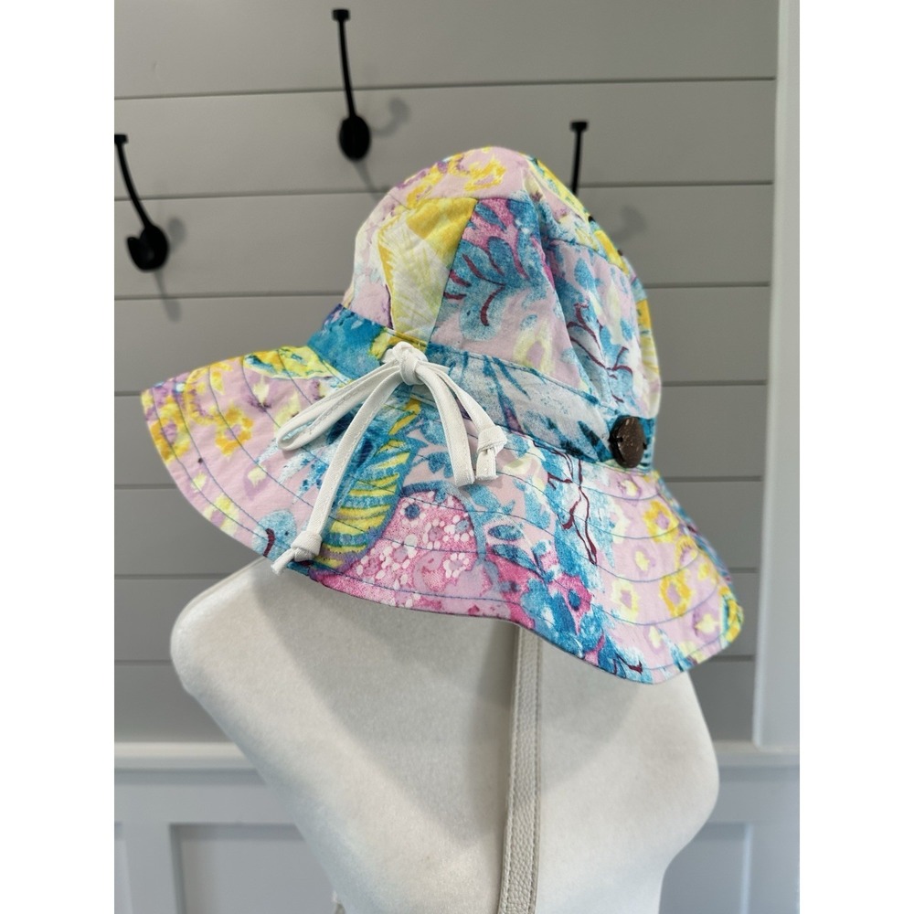 Panama Jack Bucket Hat Tropical‎ Floral Print bright Cotton One Size Sun Hat